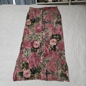 Susan Lawrence Roses Long Pull on Skirt Size M